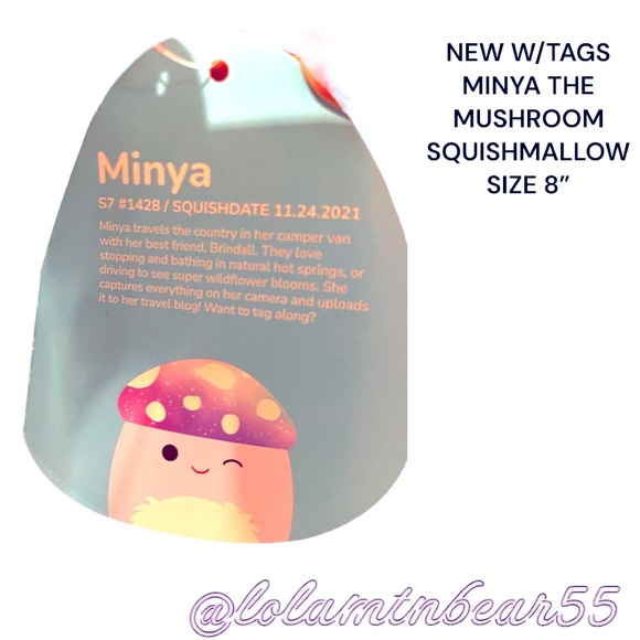 NEW W/TAGS MINYA THE MUSHROOM SQUISHMALLOW SIZE 8”, FUZZY BELLY GALAXY SHINY TOP - Picture 4 of 5